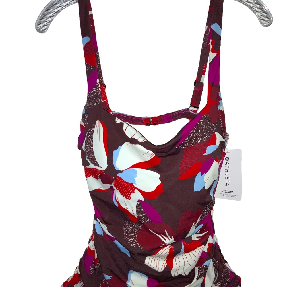 Athleta Square Neck Multi-Color Floral Bra Cup Tankini Top Size 38 D/DD